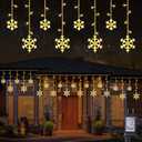 Christmas Snowflake Lights, 10.66ft 168 LED Icicle Lights Outdoor with 14 Drops, 8 Modes Waterproof Connectable Christmas Light for Eaves, Wedding, Garden, Yard, Indoor Outdoor Xmas Decor (Warm White)