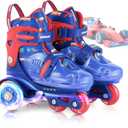 Kids Roller Skates for Beginners - ZOOBLISS Toddler Roller Skates for Boys and Girls Ages 3-7 with Light-Up Wheels & 4 Adjustable Sizes, Tri-Wheel Training Skates for Kids (XS-Small(8C-10.5C US), Racing Blue)