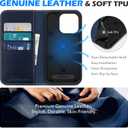 SHIELDON Case for iPhone 16 Pro 6.3", Genuine Leather Wallet Flip Magnetic Cover RFID Blocking Credit Card Holder Kickstand TPU Shockproof Case Compatible with iPhone 16 Pro 5G - Retro Dark Blue