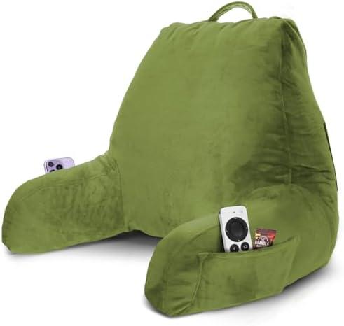 Nestl Reading Pillow with Shredded Memory Foam, Designed for Sitting Up in Bed and Couch, Back and Arms Adjustable Support for Adult & Teens Backrest Pillows for Reading, Washable Cover, Calla Green