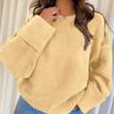 PRETTYGARDEN Women's Fall Oversized Sweaters Casual Crewneck Pullover Long Sleeve Fuzzy Chunky Knit Tops Blouse (Yellow, Large)