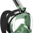 Full Face Snorkel Mask for Adults Teen, Snorkeling Gear with Detachable Camera Mount, Panoramic 180 View, Anti-Fog Anti-Leak Snorkling Set for Man and Women (Black Dark Green-S/M)