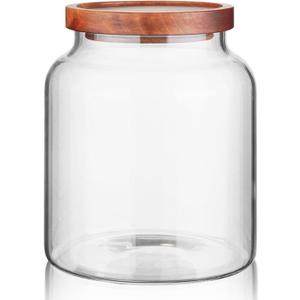 Labina Glass Storage Container Airtight Food Jars Kitchen Canister with Wood Lids, 60 Oz Wide Mouth Pantry Organization Glass Jar for Flour, Sugar, Cookie, Spagetti, Nuts and Candy