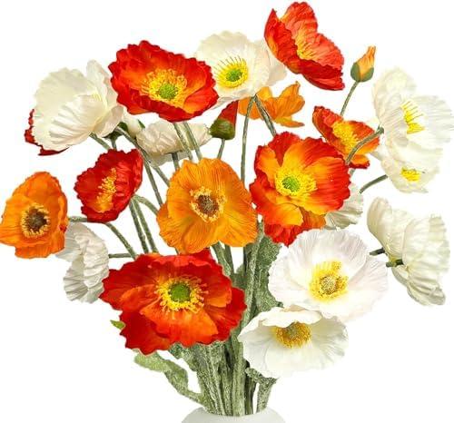 GemJelry Artificial Flowers 6Pcs Artificial Poppy Silk Flowers with Stems Faux Poppy Flowers Bulk Fake Flowers for Wedding Home Party Table Indoor Outdoor Decor