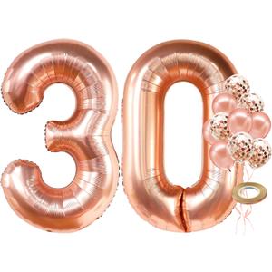 KatchOn, Rose Gold 30 Balloon Numbers Set - Giant, 40 Inch | Rose Gold 30 Balloons With Confetti Balloons | 30th Birthday Decorations for Women | Number Balloons for Happy Anniversary Decorations