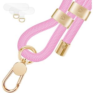 UKON Cell Phone Lanyard,Crossbody Lanyard and Wrist Strap Premium Metal Buckle Phone Charms with 2 X Phone Patch Compatible with All Smartphone(Pink)