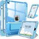 INFILAND Case for iPad 9th/8th/7th Generation 2021/2020/2019 10.2 inch Glitter Clear, Shockproof Protective Cute iPad 7/8/9 Gen Cover with Stand, Pencil Holder for Kids, Girls, Women (Blue)