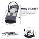 Portable Baby Bouncer Seat for Infants, 0-18 Months, 3 Modes of Use with Rocker & Stationary Options, Ergonomic Infant Chair with Hanging Toys Grey