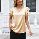 VIMPUNEC Womens Blouses Dressy Casual Ruffle Short Sleeve Shirts Summer Business Work Tops (Beige, M)