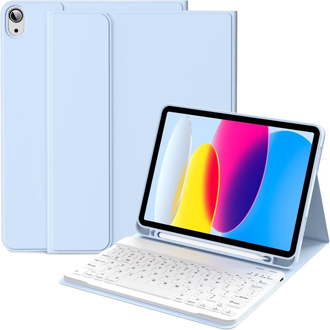 Keyboard Case for iPad (A16) 11th Gen 11 Inch 2025, iPad 10th Generation 10.9 Inch 2022, Detachable Wireless Bluetooth Keyboard with Built-in Left Side Pencil Holder (Sky Blue)