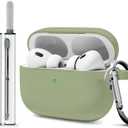 for AirPods Pro 2 Case with Cleaner Kit, Compatible with Airpods Pro 2nd/1st Generation Case (USB-C Cable) with Keychain for Women and Men,Matcha Green