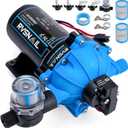 12V RV Water Pump, 7.5GPM 80PSI 5-Chamber Diaphragm Pump, Self-Priming with Heavy Duty Pressure Switch & Strainer for RV, Marine, Boat, Yacht, Caravan, Off-Grid Living