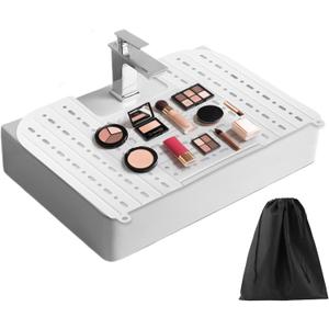 Bathroom Sink Cover for Counter Space Sink Mat Foldable Sinks Cover Silicone Makeup Organizer Mat Bathroom & Rv Camper Travel (Color:White)