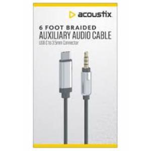 Acoustic 6 Foot Braided Auxiliary Audio Cable, USB C TO 3.5MM CONNECTOR
