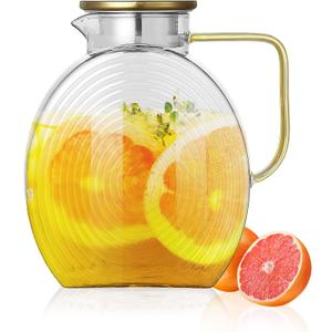 Glass Pitcher with Lids for Fridge Door, 2.5l/84oz Large Iced Tea Pitcher with Handle, Borosilicate Water Jug (Clear)
