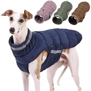 PlentiVive Dog Winter Coat, Athletic Fit Puffer Vest for Whippet Greyhound, Water-Resistant Fleece Lined Jacket with Adjustable Cocoon Fit for Cold Weather (Blue, Medium)