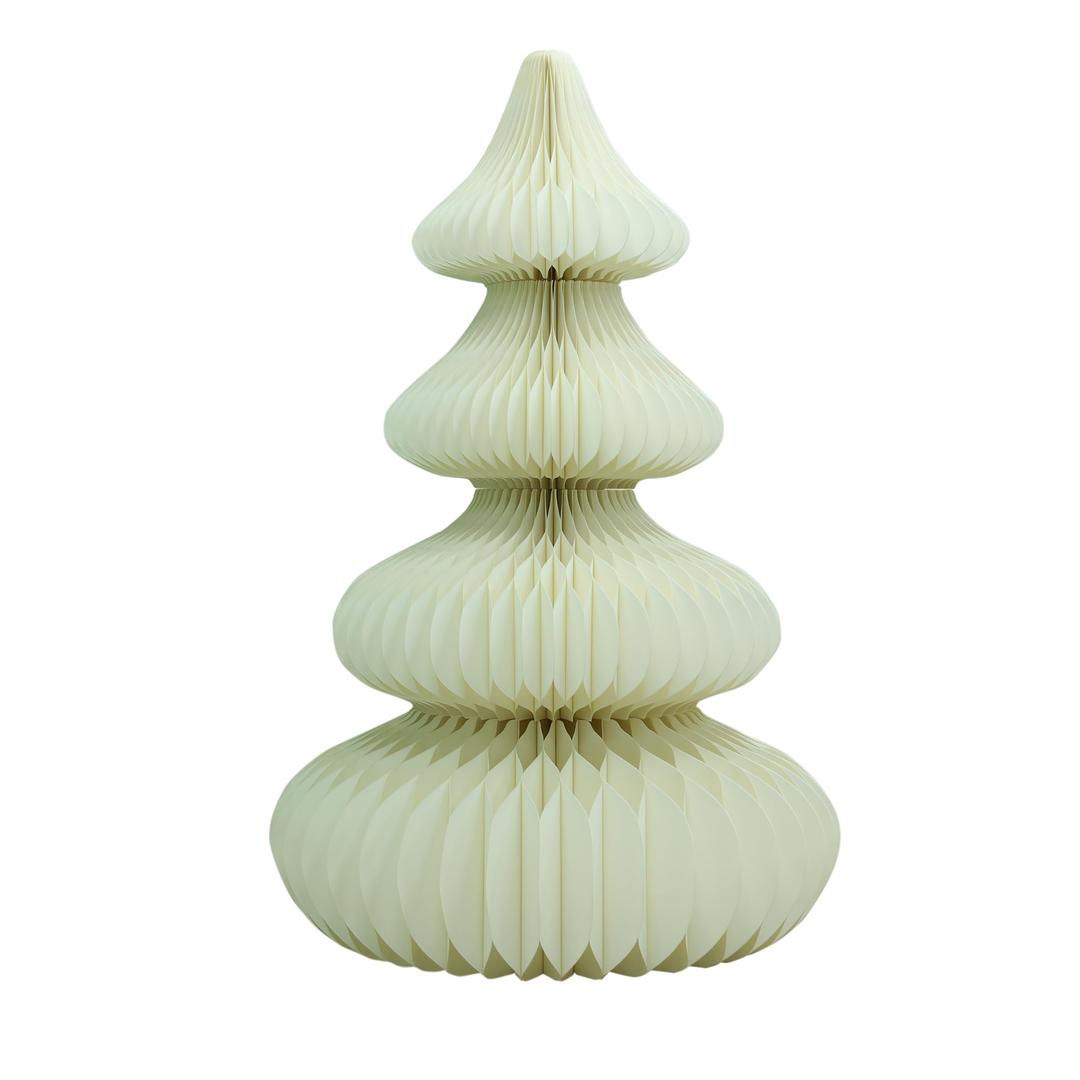 PIONEER-EFFORT 57" Off-White Paper Christmas Tree – Tall Honeycomb & Cardboard Style Foldable 3D Holiday Decoration, Elegant Ivory Wedding & Party Centerpiece, Reusable Eco-Friendly Décor
