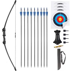 45" Youth Bow and Arrows Set for Kids 8-12 Teens Recurve Archery Beginner Gift Longbow Kit, Outdoor Hunting Play Gift, 9 Arrows, 4 Target Face for Backyard Game Age 12-14 14-16 (Black)