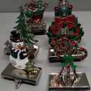 Christmas Stocking Holders for Mantle Set of 6, Snowman Xmas Tree Nutcracker Candy Cane Sleigh Wreath Standing Stocking Hangers, Weighted Metal Christmas Decorations for Fireplace, Shelf, Staircases