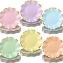 Havawish 72 Pcs Pastel Paper Plates with Scalloped Gold Foil Edge 8 Inch Disposable Dinner Dessert Plates for Birthday Wedding Baby Shower Party Supplies Decorations