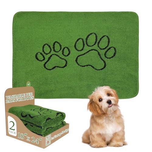 Homimp Washable Pee Pads for Dogs, 1 Pack Super Absorbent Reusable Puppy Pads, Green Long Wool Fake Grass for Potty Training, Upgrade Non-Slip and Leak-Proof,Floor, Couch, Bed, and Crate,Green 18"×24"