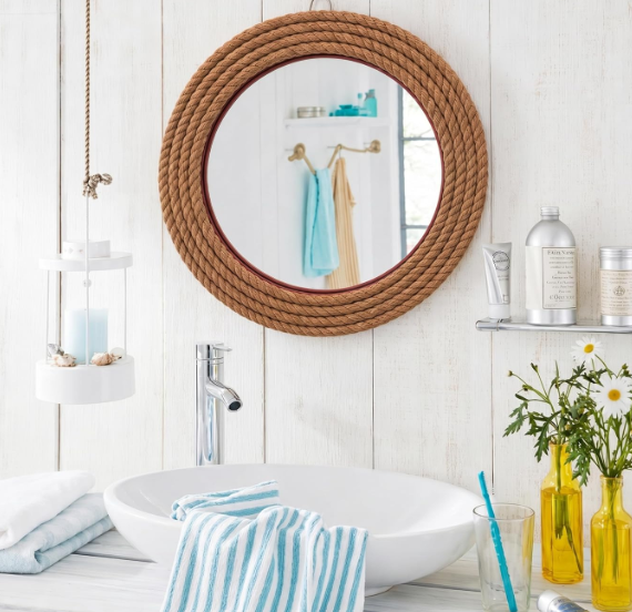 Nagina International Hand Crafted Nautical Premium Wall Decor Rope Accentuated Mirror | Maritime Sailor's Decor Gifts & Collectibles (18 Inches)