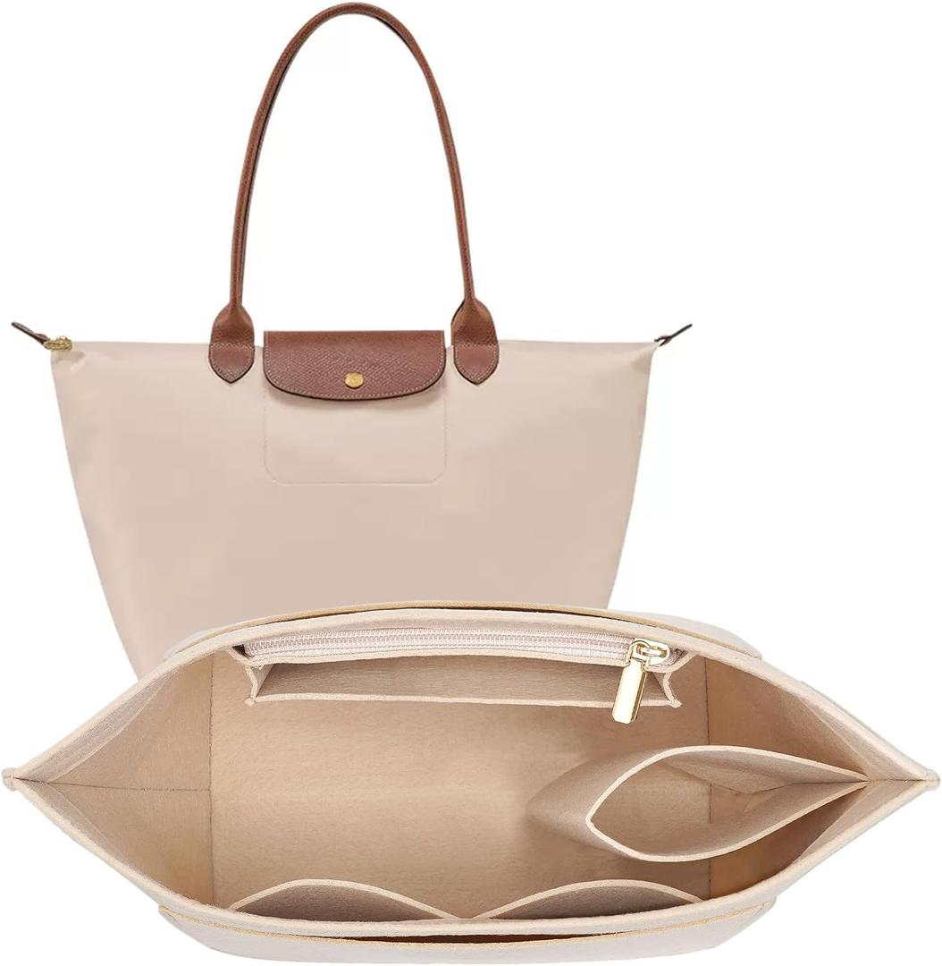 LOUKAYCCI Felt Purse Organizer Insert for Longchamp Le Pliage L Handbag Insert (Large, Beige)