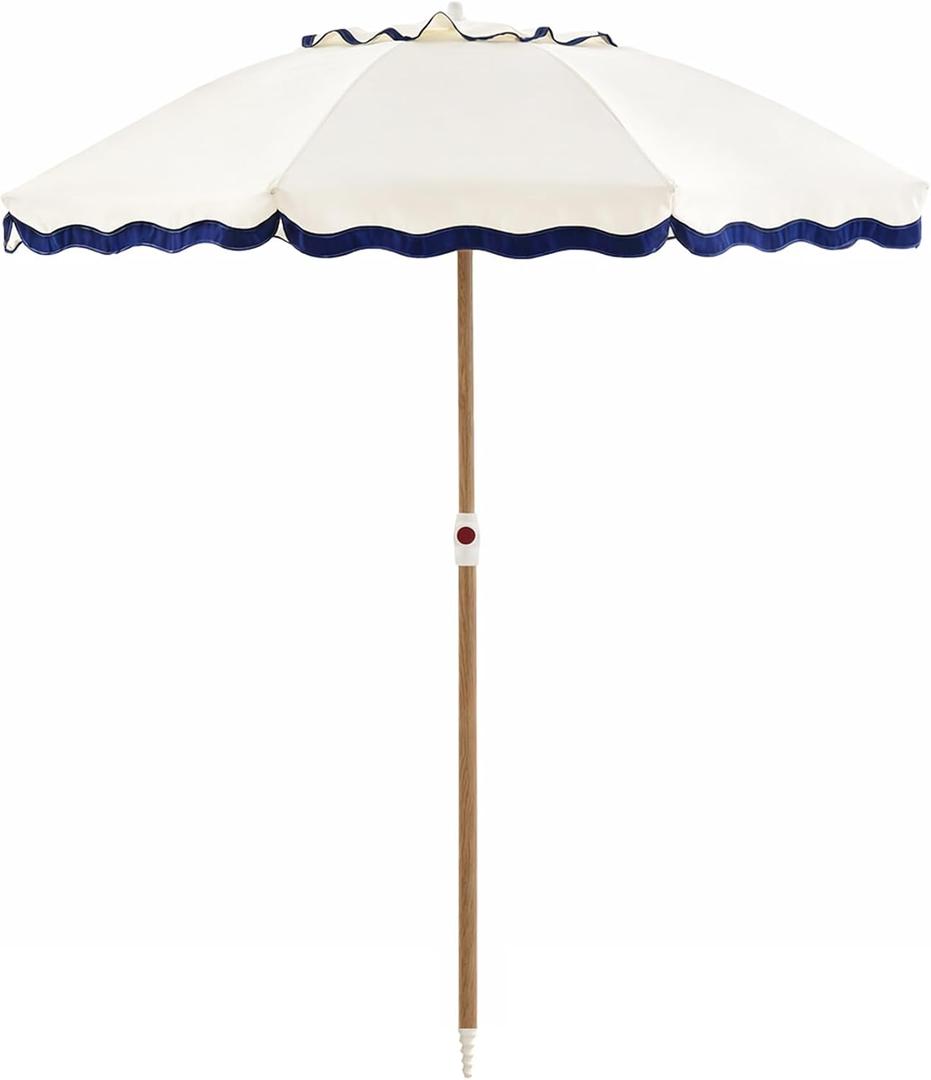 DEER LAND 6FT Patio Beach Umbrella for Outdoor, UPF 50+ Sun Shade for Patio, Backyard, Garden, Pool and Beach, Tilt Adjustable, Portable, Harbour White (Ivory White & Navy Blue)