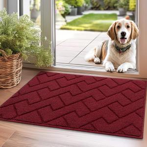 hicorfe Front Door Mat Outside Entrance,20"x31.5" Absorbent Muddy Dirt Resist Welcome Door Mats Outdoor Indoor,Stain and Fade Resistant,Non Slip Backing Entry Mat Doormat for Entryway(Red)