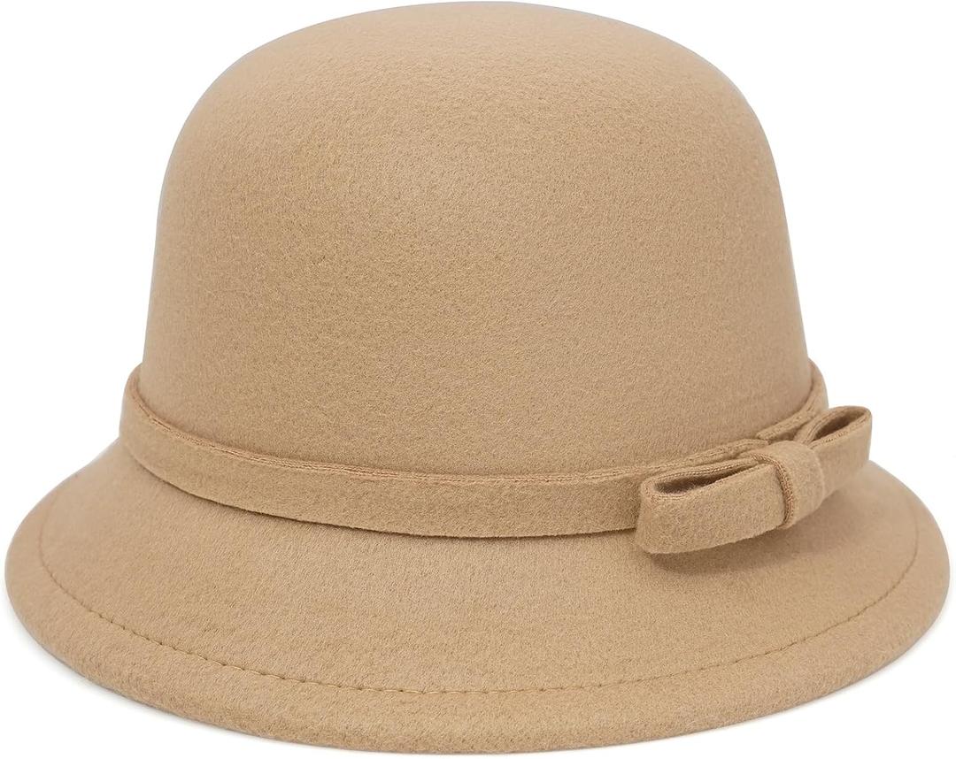 Felt Cloche Hat for Women Bowknot Fedora Bucket Hat 1920s Vintage Bowler Hats