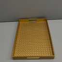 Gold Decorative Coffee Table Tray, Rectangular Plastic Serving Tray with Handles for Living Room, Ottoman, Bathroom, 15.7"*10.2"