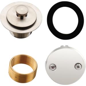 Brushed Nickel Tub Drain Lift &Turn Tub Trim Set with Two-Hole Overflow Faceplate Conversion Kit Assembly, Hidrop Bathtub Drain Replacement Trim Kit and Universal Fine/Coarse Thread