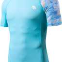 HUGE SPORTS Men's Splice UV Sun Protection UPF 50+ Skins Rash Guard Short Sleeves (3X-Large, Cloud Blue)