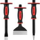 TOOLEAGUE 3Pcs Heavy Duty Masonry Chisel Set, Stone and Rock Tool,11-Inch Point & Flat Chisel, 8-Inch Brick Chisel with Hand Protection