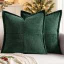 MIULEE Christmas Decorative Throw Pillow Covers for Couch Bed Livingroom 18x18 Inch Set of 2 Dark Green Boho Accent Throw Pllows Broadside Striped Patchwork Soft Corduroy Pillowcases