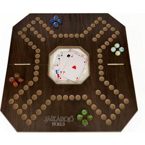 Jackaroo Board Game, 2-4 Player Marble Strategy Game, Solid Wooden Game with 16 Glass Marbles and 52 Cards, Marble Chase Game, Jokers and Marbles Board Game, Foldable Board with Carry Bag (Walnut)