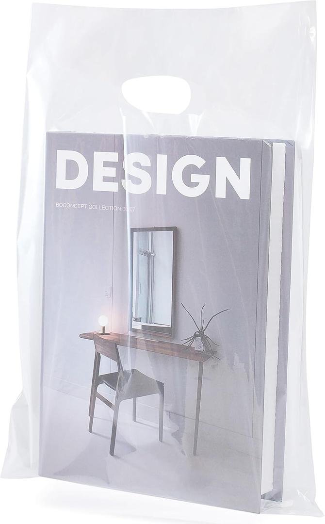 Choice Marts 100 Clear Plastic Bags With Handles 9"x12" Perfect for Merchandise And Retail 1.5Mil Thick Clear Gift Bags With Handles