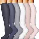 Bluemaple 6 Pack Copper Compression Socks for Women and Men Circulation-Best Support for Medical, Running,Nursing,Athletic (Large-X-Large, D-assorted1-smoky Pink)