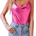 VIDUSSA Women's Shimmer Camisole Tops Cowl Neck Sleeveless Sparkle Blouses Summer Tank Shirt (Medium, Pink)