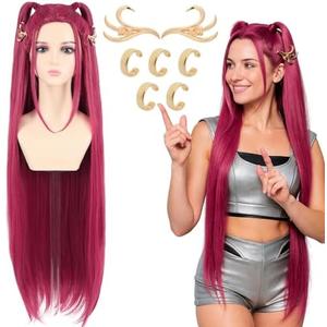 PUREHAIR 39 Inches Long Red Anime Costume Wig – High Temperature Heat Resistant Silk Fiber – Natural Looking Costume Wig for Halloween Party, Cosplay (Red, Adult Size)