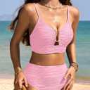 Herseas 2 Piece Bikini Set U-Wire Cutout Popular Swimsuit High Waisted Textured 2026 Summer Beach Swim Bathing Suits (Pink, S)