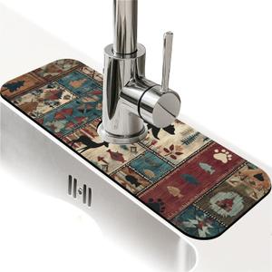 Kitchen Sink Splash Guard，Charming flowers Faucet Mat Sink Gadgets-Super Absorbent Fast Drying Mat Drip Catcher for Kitchen, Bathroom,Sink Mat, Dish Drying Mat, Bathroom(15" X 5.5" )
