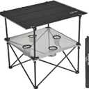 SUNNYFEEL Folding Camping Table- Collapsible Portable Beach Table with 4 Cup Holders & Carry Bags, Tailgate Table for Outdoor Excursion Picnic Hiking Fishing Travel Parties, Black