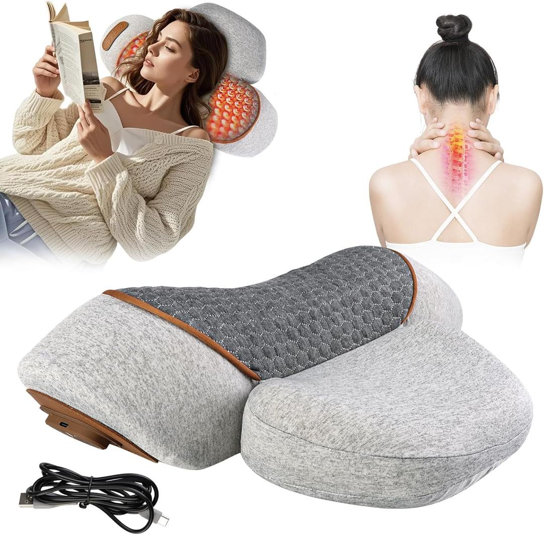 3-in-1 Neck Massager Pillow, Neck Massager for Pain Relief Deep Tissue, with Heating and Cervical Traction, 3D Ergonomic Cervical Hump Corrector Massage for Home Office