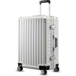LUGGEX Zipperless Luggage with Spinner Wheels - Polycarbonate Aluminum Hard Shell Suitcase, Checked-Medium 24-Inch, White