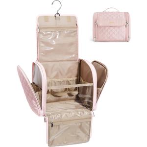BAGSMART Travel Toiletry Bag, Large Capacity Cosmetic Bags for Women with Hanging Hook, Water-resistant for Toiletries Accessories Brushes Sponge, With Handle (Pink)