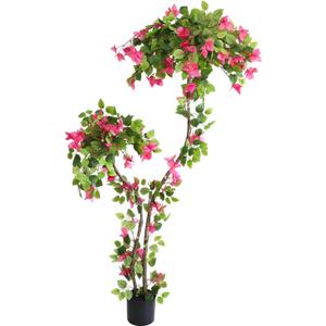 6FT Tall Artificial Bougainvillea Tree Fake Bougainvillea Tree with Flowers in Plastic Pot, Faux Silk Pink Spiral Blooming Tree for Decor Outdoor or Indoor Home Office