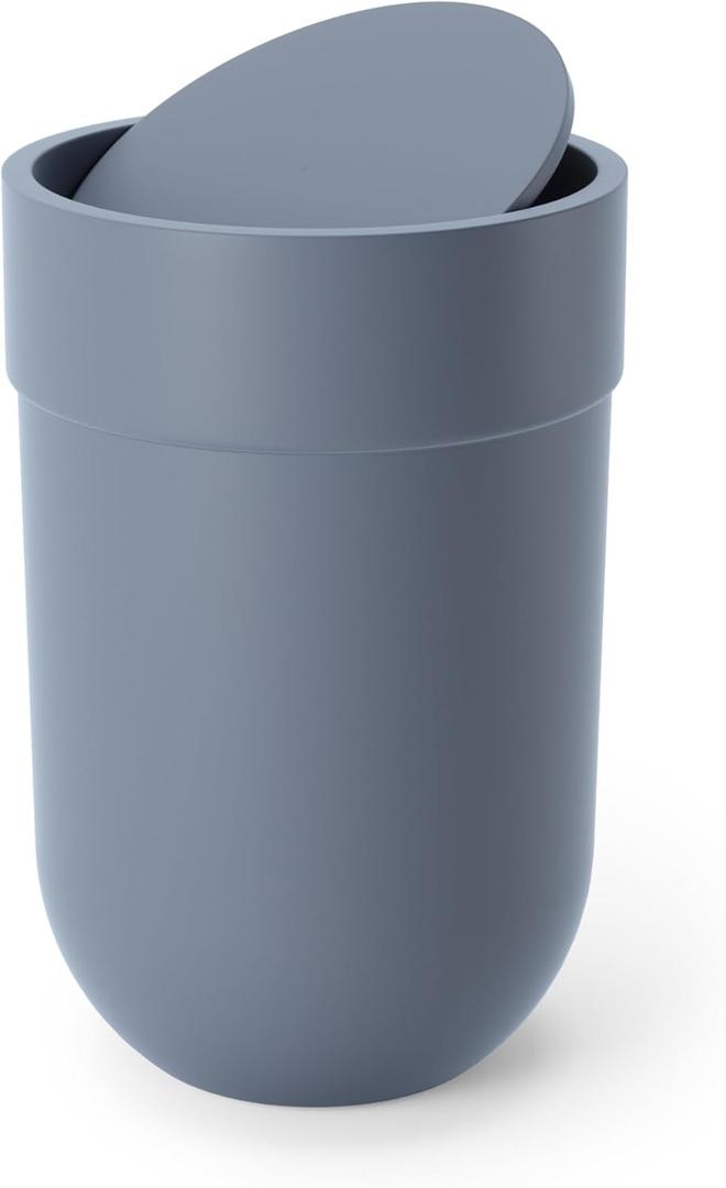 Umbra Touch Trash Can, Small Garbage Bin Waste Basket with Lid for Bathroom, Slate Blue