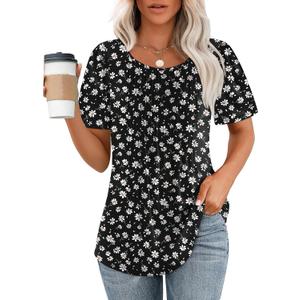 OFEEFAN Womens T Shirts Short Sleeve Pleated Dressy Casual Scooped Neck Summer Tops Blouses (3X-Large, 2-floral Daisy) OFEEFAN Womens T Shirts Short Sleeve Pleated Dressy Casual Scooped Neck Summer Tops Blouses (3X-Large, 2-floral Daisy)