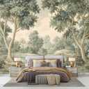Serene Watercolor Forest River Landscape Wallpaper Peel and Stick, 157" x 110"